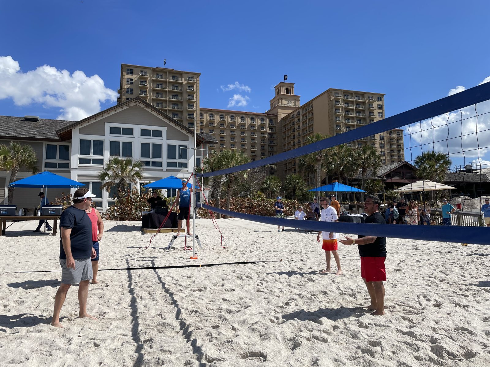 Beach volleyball nets set up on the sand at the Ritz Carlton in Naples